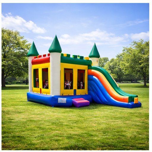 Bounce house and slide combo unit