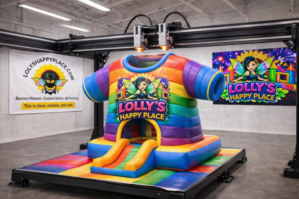 bounce house rentals, 3d printing, custom t-shirts